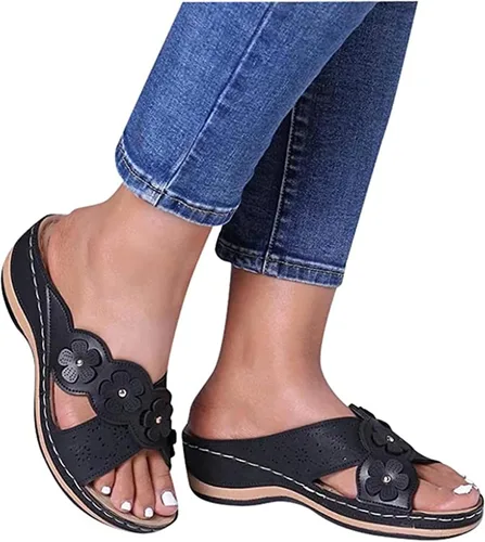 Miniatura 55 de Ladmiple Sandalias ortopédicas florales de moda 2023 con soporte de arco, zapatillas romanas casuales con puntera abierta