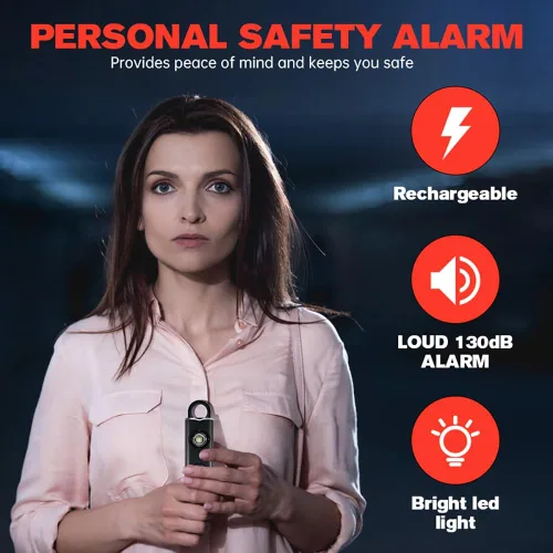 Miniatura 3 de Alarma de seguridad personal recargable, llavero de 130 dB con luz intermitente SOS, peso ligero de 0.99 oz, más de 500 días de espera, alerta