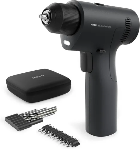 HOTO Taladro de potencia sin escobillas de 16 V, alto par de 50 N·m con pantalla inteligente, modo automático y luz LED, 10 bits, 5 brocas de