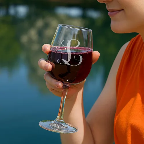 Miniatura 2 de Regalos de vino con monograma A-Z para mujer, copa de vino personalizada grabada de 12.75 onzas, regalos divertidos con monograma para amantes