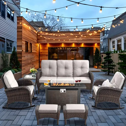 Miniatura 37 de HUMMUH Juego de 2 sillas de mimbre para exteriores, sillas de comedor con respaldo alto y asiento profundo para jardín, porche, patio trasero