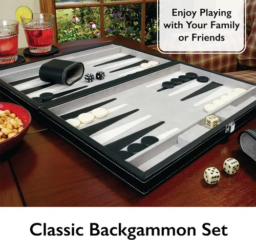 Miniatura 3 de Mainstreet Classics by GLD Products Juego de mesa Backgammon de 15 pulgadas, negro/blanco