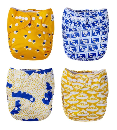 Miniatura 11 de Nora's Nursery Pañales de bolsillo de tela, paquete de 4 con 4 insertos, funda impermeable, lavable, reutilizable y de tamaño único ajustable