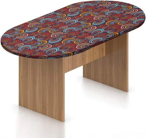 Miniatura 18 de XISUNYA Mantel ovalado ajustable de poliéster elástico, mantel colorido con estampado de zigzag cheurón, para feliz día de Navidad, se adapta a