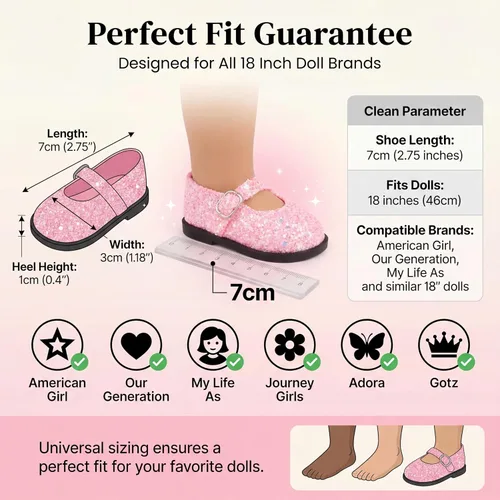Miniatura 8 de MSYO Juego de 10 zapatos y accesorios de muñeca de 18 pulgadas, 6 pares de calzado de muñeca de moda + 2 pares de calcetines + 1 lentes de sol, se