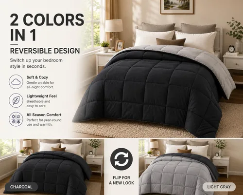 Miniatura 3 de EVOLIVE Edredón reversible para todas las estaciones, edredón alternativo de microfibra cepillada suave, edredón esponjoso de peso medio