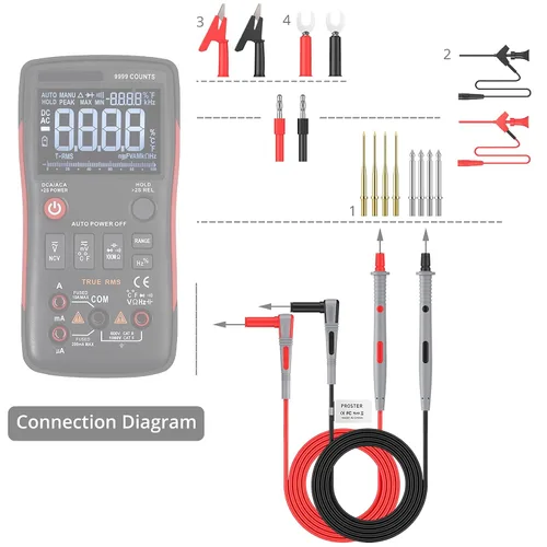 Miniatura 2 de Kit de cables de prueba múltiple Proster - Cable de prueba de multímetro eléctrico con pinzas de caimán, sonda de prueba, agarre de resorte, enchufe