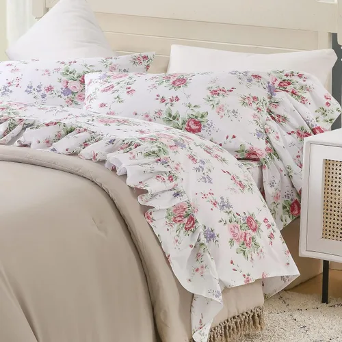 Miniatura 3 de Queen's House Juego de Sábanas Florales de Rosas Románticas de 4 Piezas Ropa de Cama Vintage Shabby Chic Estilo Campestre Francés Sábanas con Rosa