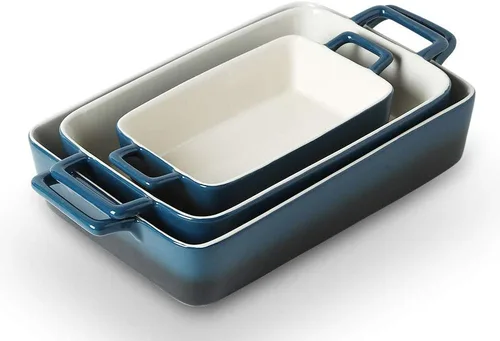 KOOV Juego de utensilios para hornear, plato de cerámica para hornear, juego de sartenes rectangulares para hornear, cazuela para cocinar, cena de