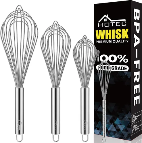Miniatura 9 de HOTEC Mini batidor de acero inoxidable 304 antioxidante de 10 pulgadas para cocinar, hornear, mezclar ingredientes y recipientes profundos