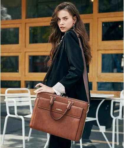 Miniatura 3 de CLUCI Maletines de cuero de cera de aceite para mujer, delgado, grande, para negocios, 15.6 pulgadas, bolsa de hombro vintage para hombre