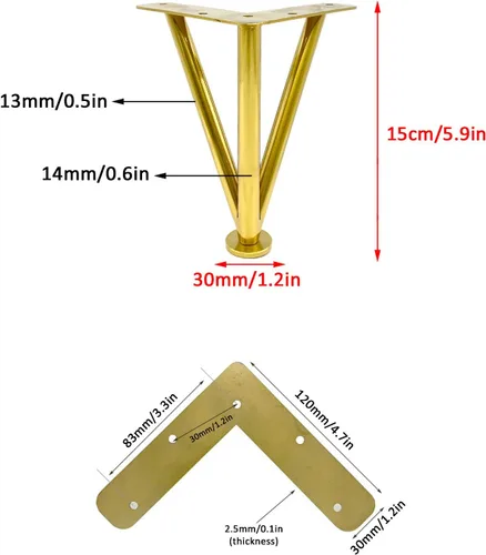 Miniatura 2 de Patas modernas de horquilla doradas, patas ajustables de metal para muebles de acero inoxidable, patas de gabinete de cocina y baño, patas