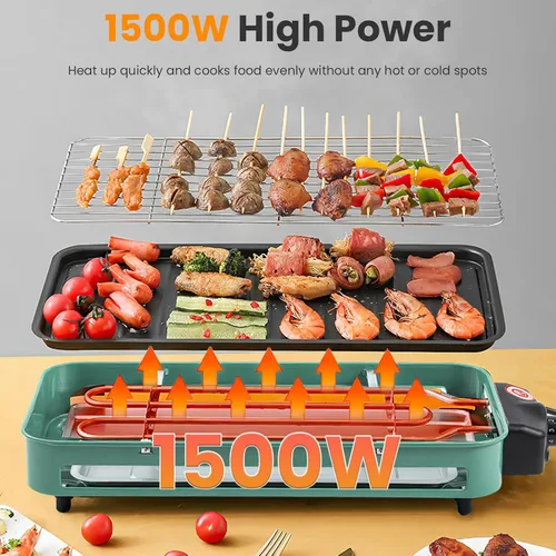 Miniatura 3 de Parrilla eléctrica para interiores, parrilla eléctrica 2 en 1 de 1500 W con red de parrilla y placa extraíble de cocina antiadherente, parrilla