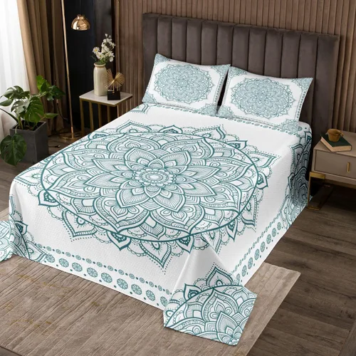 Miniatura 5 de Erosebridal Juego de colcha de mandala rosa tamaño individual para niñas y mujeres, juego de ropa de cama floral hippie juego de colcha estética