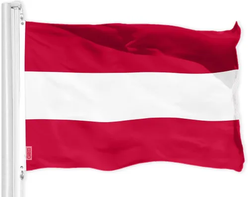 G128 Bandera austriaca de Austria, 3 x 5 pies, impresa en 150D, interior/exterior, colores vibrantes, ojales de latón, poliéster de calidad, mucho
