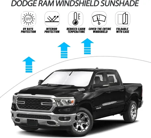 Miniatura 2 de D-Lumina Parasol para parabrisas Dodge RAM 1500 2019-2024 2025, parasol para ventana delantera, protector de visera para RAM 1500 CrewCab, camioneta