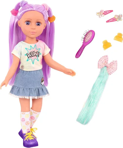 Miniatura 5 de Glitter Girls Muñeca de moda de 14 pulgadas - Ojos azules y cabello azul - Lazo, clips y atuendo colorido - Más de 3 años - Luma