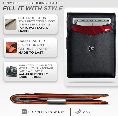 Miniatura 17 de Suavell Billeteras delgadas de cuero para hombres. Cartera con clip para dinero. Cartera de perfil bajo RFID Cartera minimalista
