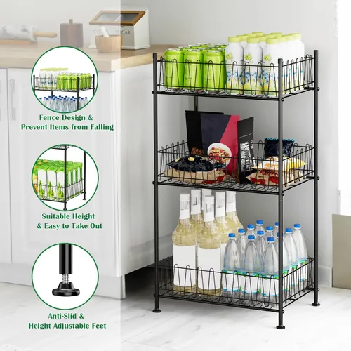 Miniatura 4 de Organizador de botellas de agua de 3 niveles para botellas de agua, estante de almacenamiento de metal para bebidas y refrescos, soporte para Negro
