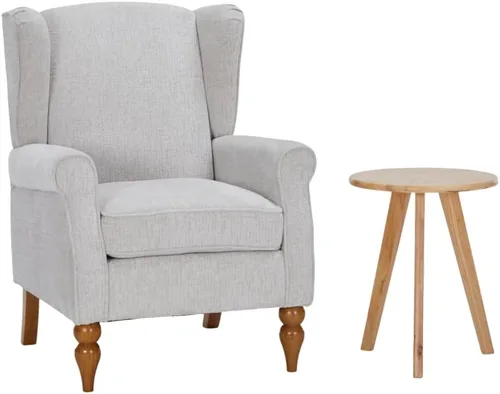 Miniatura 10 de Mid-Century - Silla de ala alta, moderna silla decorativa de tela con mesa auxiliar de madera maciza, sofá individual de ocio para sala de estar