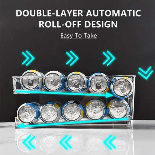 Miniatura 3 de Xicennego Organizador de almacenamiento de latas de soda de doble capa mejorado, dispensador de latas de soda para refrigerador, soporte de bebidas