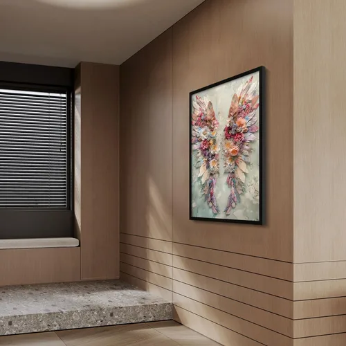 Miniatura 4 de Arte de pared enmarcado abstracto floral con alas de ángel, impresión en lienzo, póster romántico de galería, imagen elegante con plumas y flores