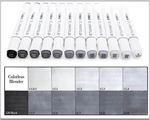 BEMLP Rotulador artístico en escala de grises de 12 colores, marcadores de bocetos de doble punta con tinta a base de alcohol, tonos grises neutros,