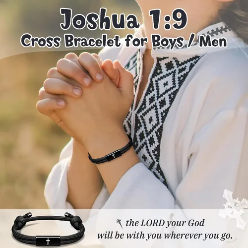 Miniatura 2 de PEALICIOUS Pulsera de cruz para hombre como regalo de San Valentín, fútbol, béisbol, Joshua 1 9, pulsera de cruz de baloncesto filipenses 4:13