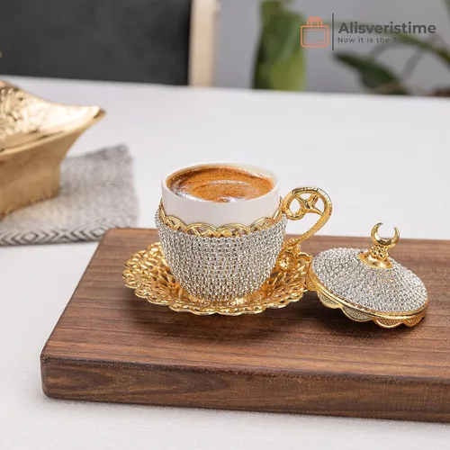 Miniatura 4 de Alisveristime Juego de 27 tazas otomanas de café turco griego árabe para servir, platillo de cristal (Gelincik) – Juego tradicional hecho a mano