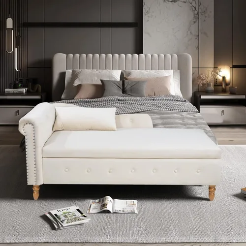 Miniatura 10 de Setawix Tumbona de terciopelo para interiores con almacenamiento para sala de estar, dormitorio, oficina, banco otomano con brazo enrollado, banco