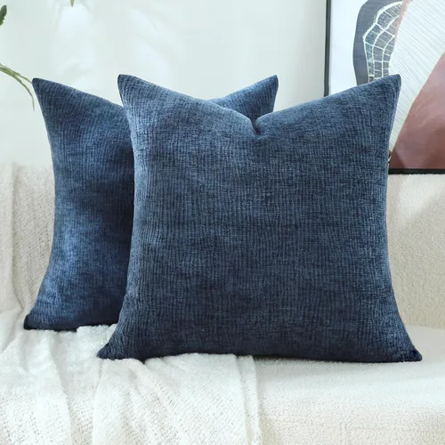 Miniatura 13 de Stellhome Blue Grey Chenille Throw Pillow Covers 16x16 Inch Set of 2, Soft Line Textured Cushion Cases, Modern Farmhouse Boho Home Decor for Couch