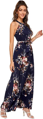 Miniatura 5 de Floerns Women's Sleeveless Halter Neck Vintage Floral Print Maxi Dress