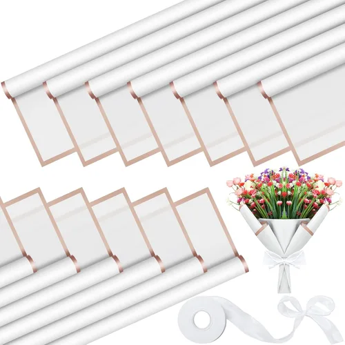Miniatura 9 de Fainne 40 piezas de papel de regalo de ramo de flores para el día de la madre, papel de regalo floral impermeable con borde dorado, ramo floral