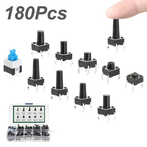 Miniatura 2 de Interruptor táctil de botón pulsador micro momentáneo interruptor 10 valores 0.236x0.236 in 4 pines 180 piezas kit surtido interruptores pulsadores