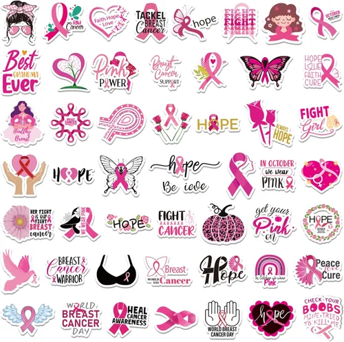 Miniatura 5 de MARFOREVER 200 piezas de calcomanías de conciencia del cáncer de mama, calcomanías de cinta rosa para mujeres y niñas, calcomanías de vinilo