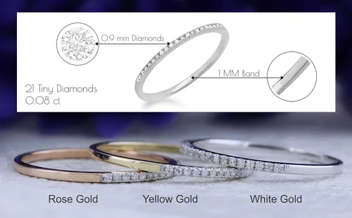 Miniatura 6 de Dazzlingrock Collection 0.08 Cttw Round White Diamond Minimalist Stackable Wedding Band for Women in 18K Solid Gold