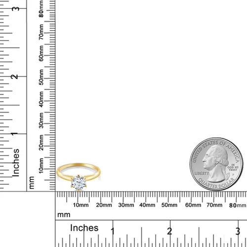 Miniatura 36 de Anillo de compromiso solitario con piedra preciosa redonda de oro amarillo de 14 quilates de 0.236 in para mujer Ajuste clásico de 6 puntas