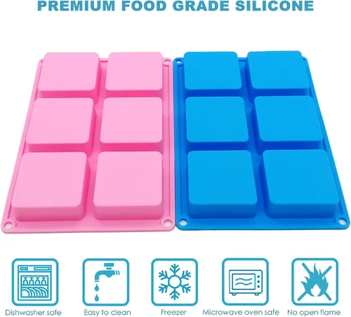Miniatura 3 de Bangp Paquete de 4 moldes cuadrados para jabón, moldes de silicona antiadherentes de 6 cavidades, bandejas cuadradas para cubitos de hielo, moldes