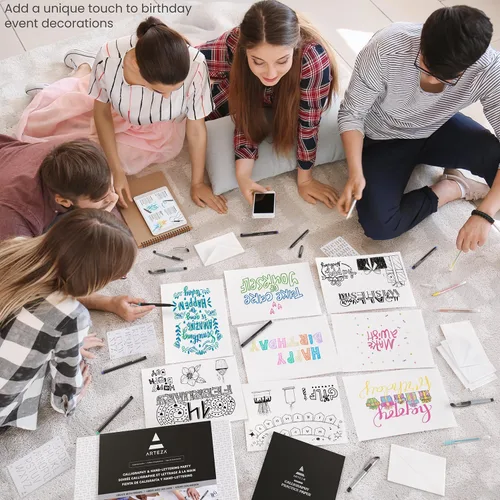 Miniatura 3 de ARTEZA Kit de caligrafía y letras – Juego para principiantes con marcadores de alcohol, bolígrafos de pincel, papel y herramientas para letras a