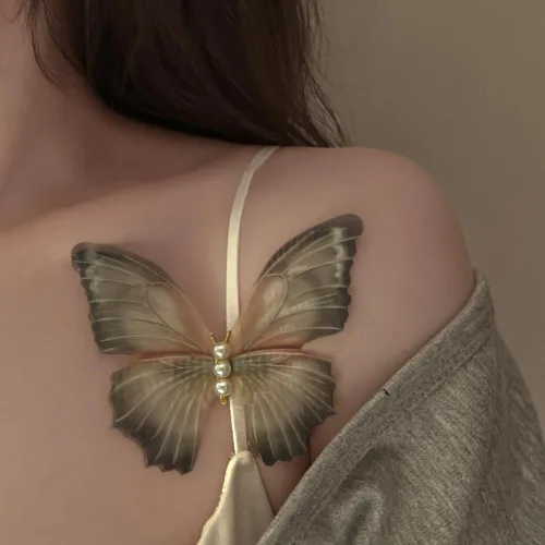 Miniatura 3 de Jumwrit 2 pinzas de mariposa para el cabello, estilo bohemio, grande, verde perla, 3D, alas móviles, pasador de pelo de mariposa, pinzas