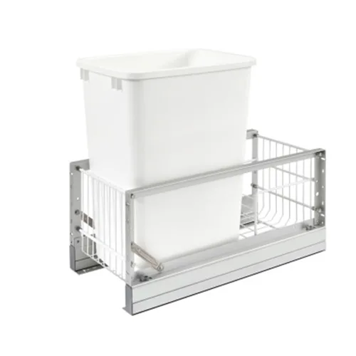 Rev-A-Shelf Contenedor de basura extraíble individual de aluminio de 35 cuartos de galón con cierre suave para gabinetes de cocina base, ancho de