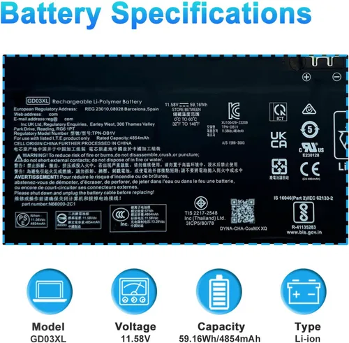 Miniatura 2 de GD03XL N66215-005 - Batería de repuesto para laptop HP Envy x360 14 2 en 1 14-fa0000 / OmniBook X 14 / EliteBook Ultra G1q Series GD03059XL