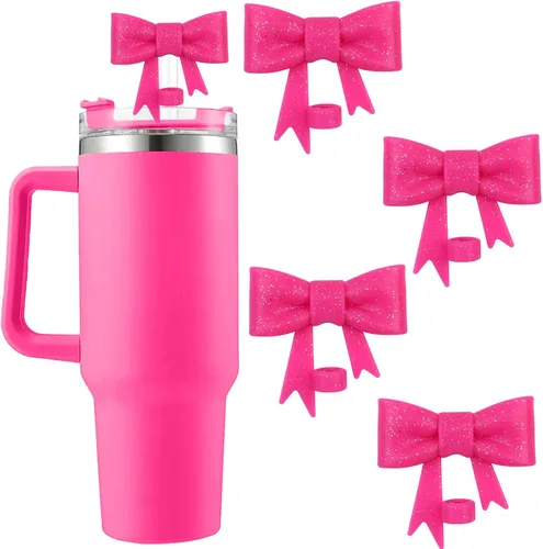 Miniatura 23 de 6 piezas de cubiertas de pajita de silicona para vasos Stanley de 40/30 oz 10 mm (0.4 pulg) cubiertas de pajita a prueba de polvo con diseño