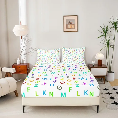Miniatura 6 de Feelyou Juego de ropa de cama con alfabeto 3D, juego de sábanas coloridas del alfabeto inglés para niños y adultos, sábanas de dibujos animados