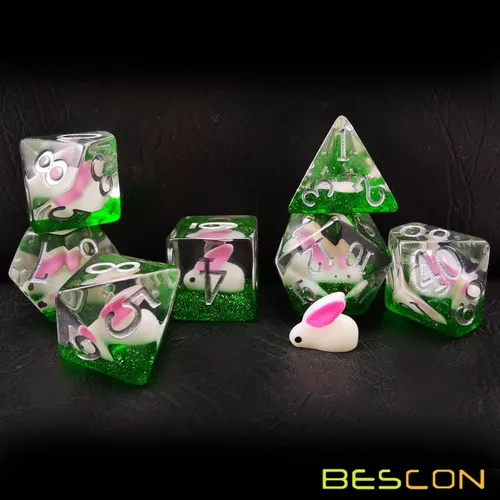 Miniatura 2 de Bescon - Juego de dados de gran tamaño para animales DND, juego de dados gigantes poliédricos de conejo de 7 piezas, dados de gran