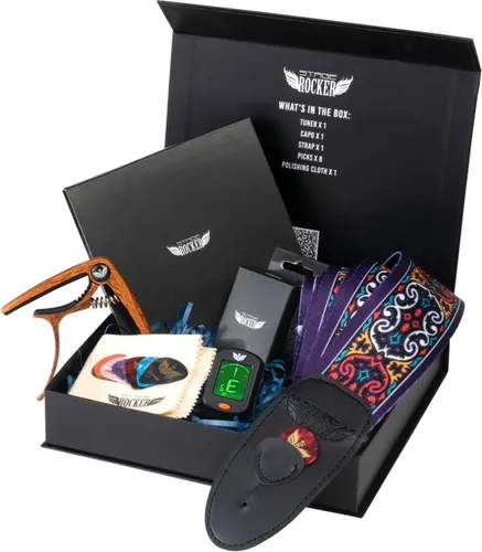 Miniatura 12 de Stage Rocker Guitar Accessories Gift Box for Acoustic and Electric Guitars, 5-in-1 Essential Gift