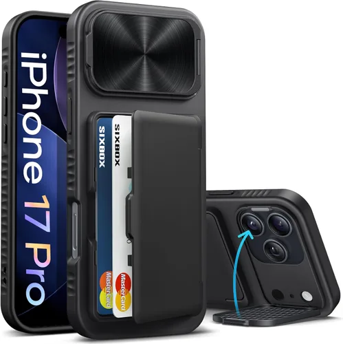 Miniatura 21 de Funda para iPhone 16e tipo cartera, soporte integrado, tarjetero y cubierta para lente de cámara, protección de cuerpo completo, resistente, Negro