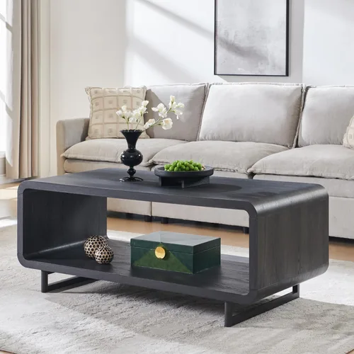 Miniatura 8 de IFGET Mesa de Centro Moderna de 48", Mesa Central Minimalista de 2 Niveles con Estante de Almacenamiento, Diseño de Perfil Curvo, Mesa Rectangular