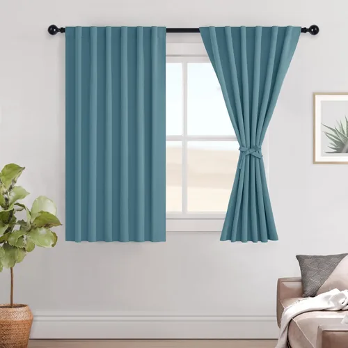 Miniatura 50 de Hiasan Cortinas opacas negras para dormitorio, cortinas opacas cortas de 45 pulgadas de largo, con aislamiento térmico, bolsillo para barra