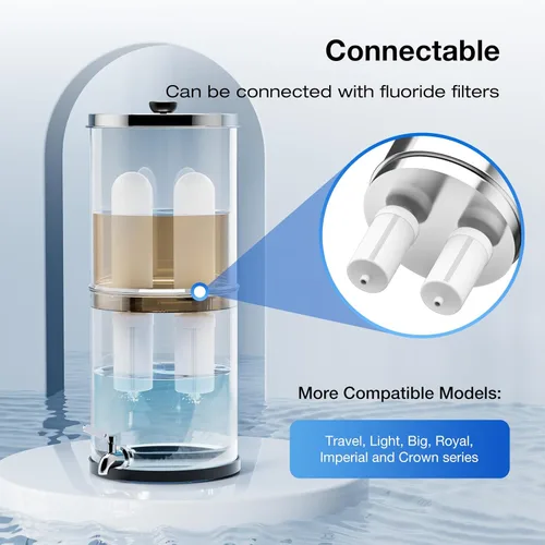 Miniatura 9 de Purewell Sistema de filtro de agua alimentado por gravedad de 3 etapas, sistema de encimera de acero inoxidable de 2.25 galones con 2 filtros